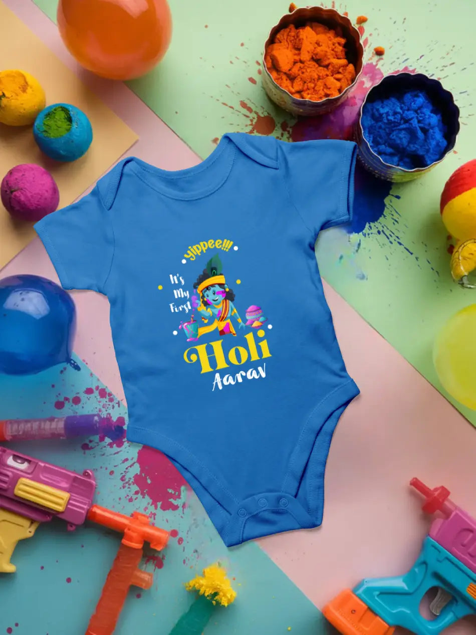 Yippee It's My First Holi Baby Romper | Onesies w/ Custom Name